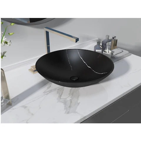 Sanceramica Rosa Round Nero Marquina Natural Marble Vessel Basin