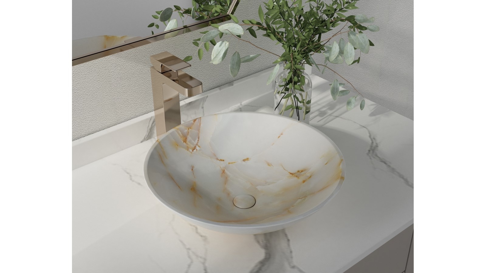 Sanceramica Rosa Onyx Gold Natural Marble Round Vessel Basin