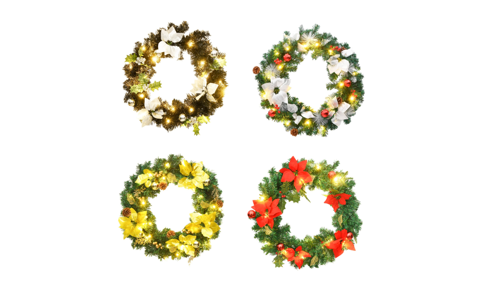 vidaXL Green 60cm PVC Christmas Wreath with LED Light