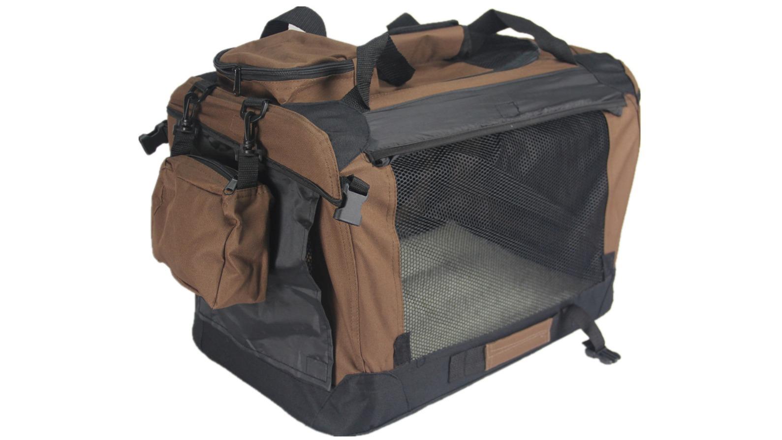 YES4PETS Small Foldable Soft Pet Crate Bag with Curtain - Brown
