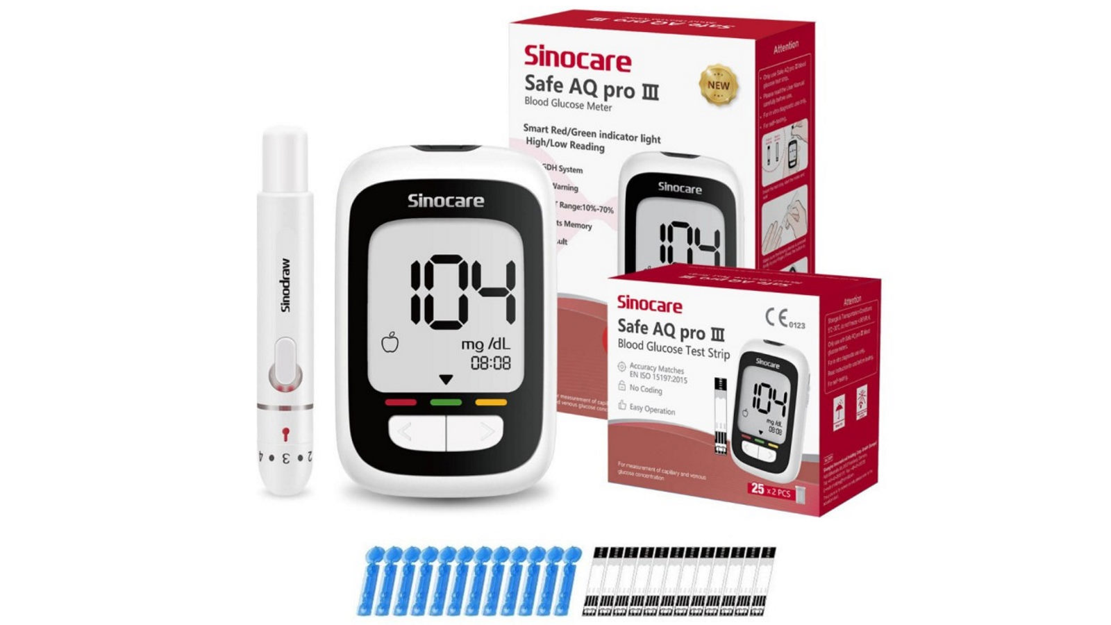 SinoCare Blood Glucose Monitoring Kit with 50 Test Strips and 50 Lancets