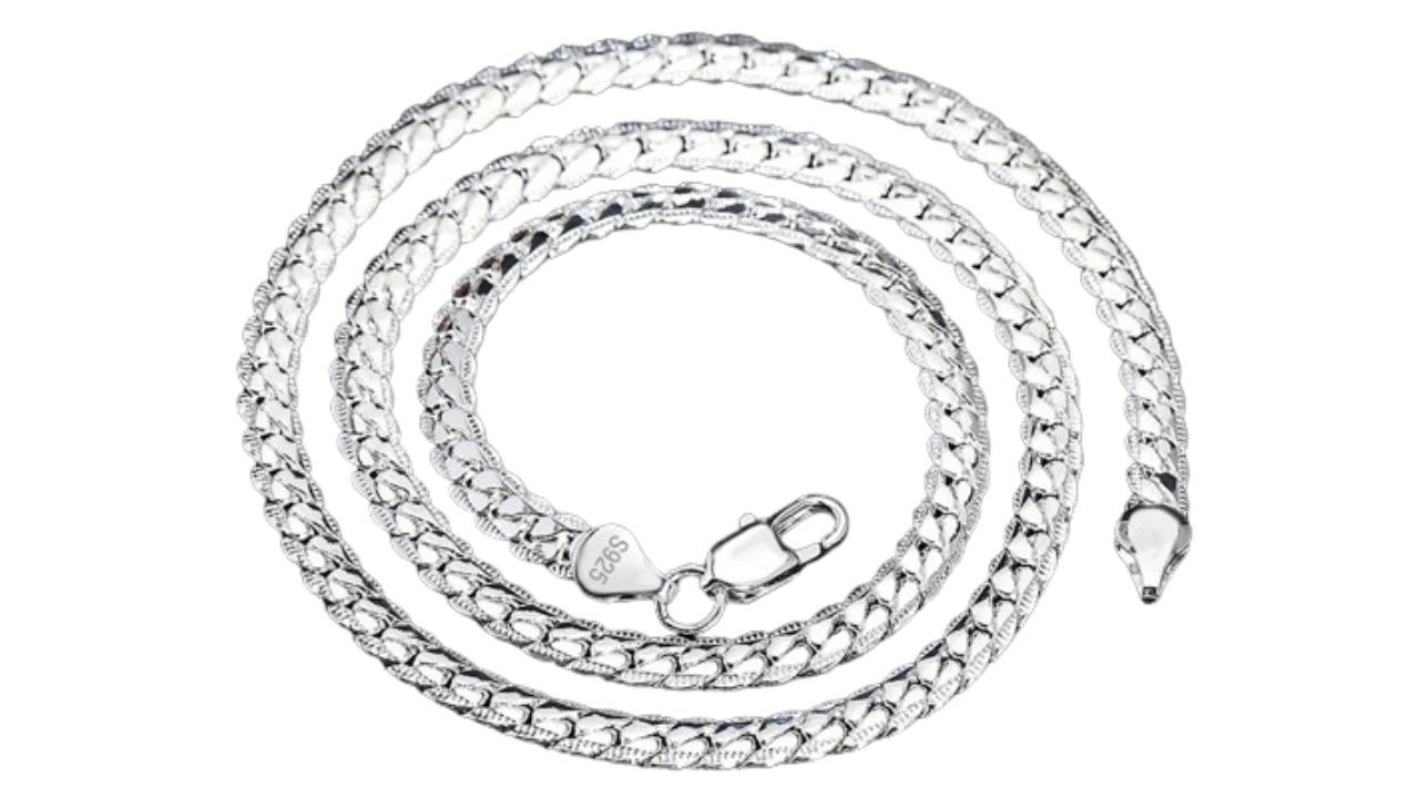 NNEOBA Sterling Silver Side Chain Necklace - 0.6cm