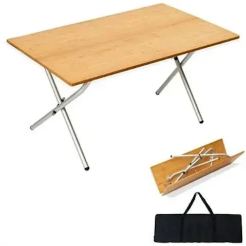 NNEOBA Bamboo 2 Fold Portable Camping Desk Table - Brown