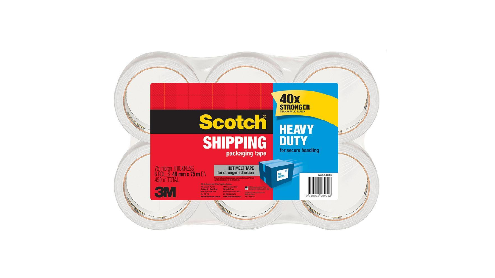 Scotch 3850 Pack of 6 0.048 x 75metre Heavy Duty Packaging Tape - Clear