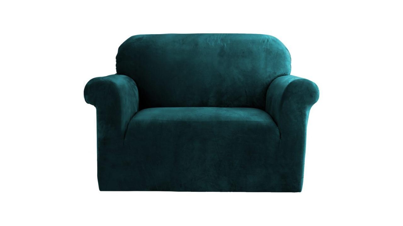 Artiss Sofa Couch Cover 1-Seater Stretch - Velvet Agate Green