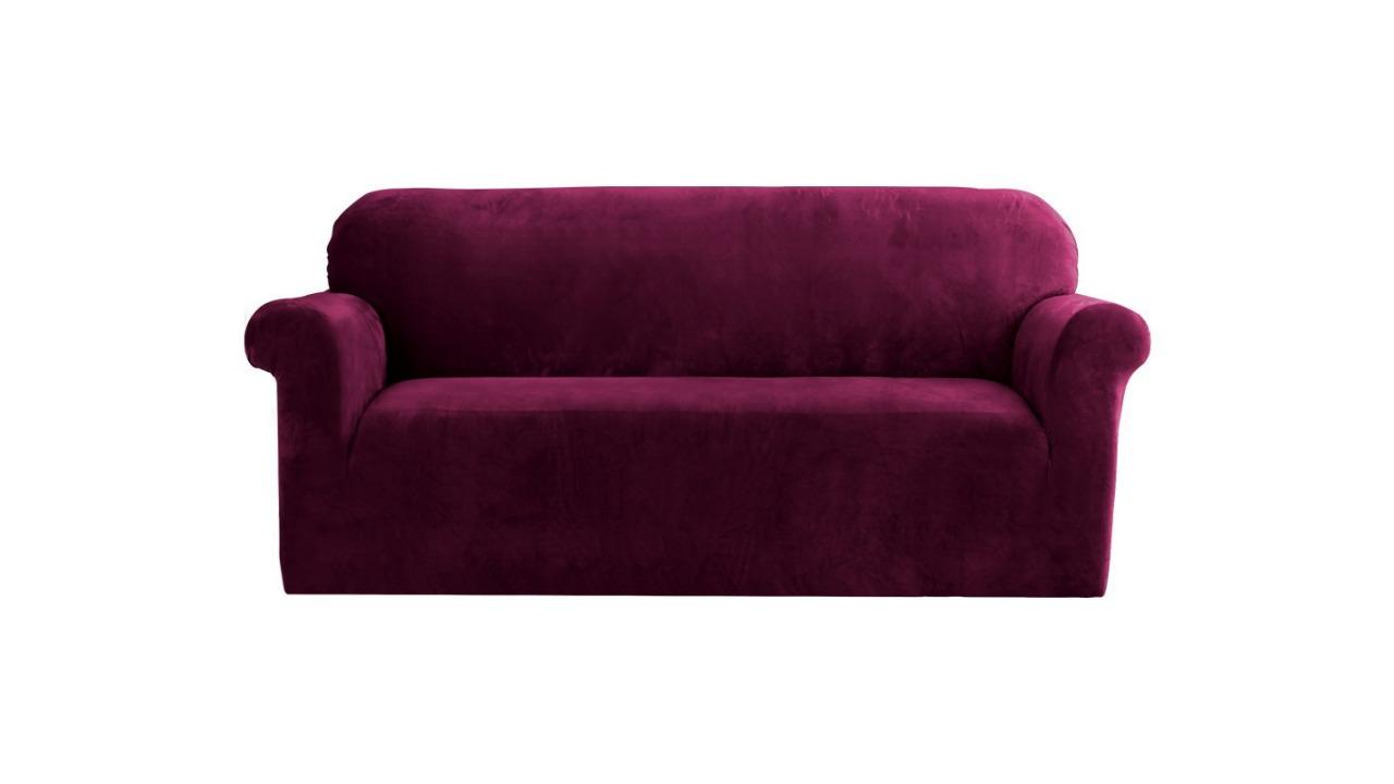 Artiss 3-Seater Sofa Couch Cover - Velvet Ruby Red