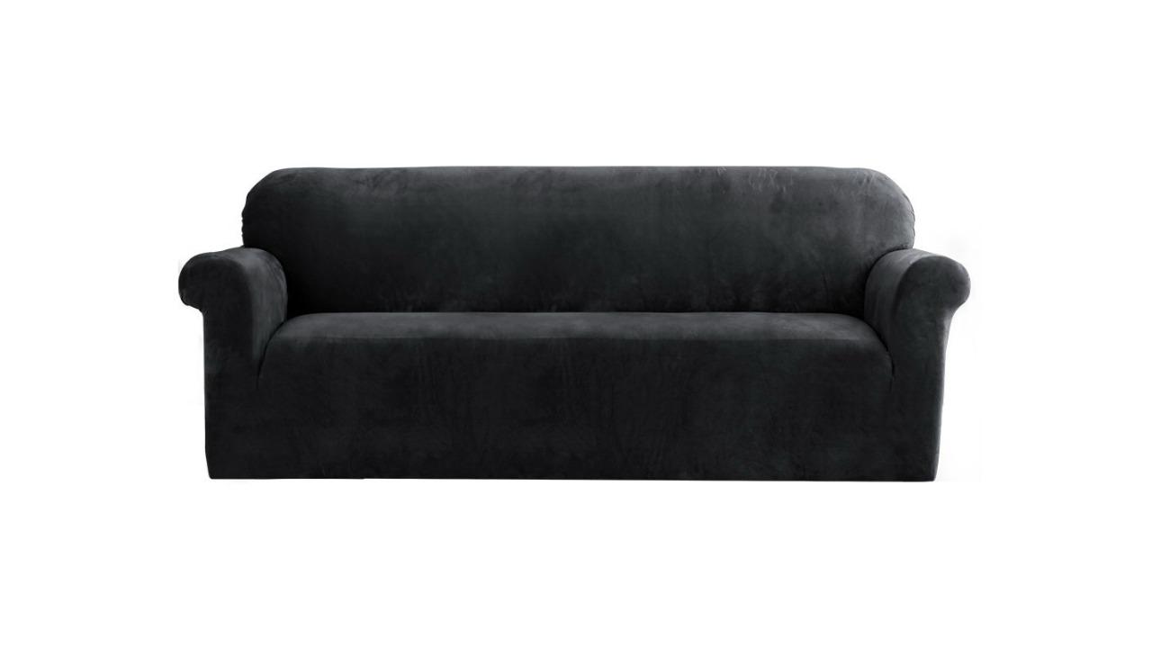 Artiss 4-Seater Sofa Couch Cover - Velvet Black