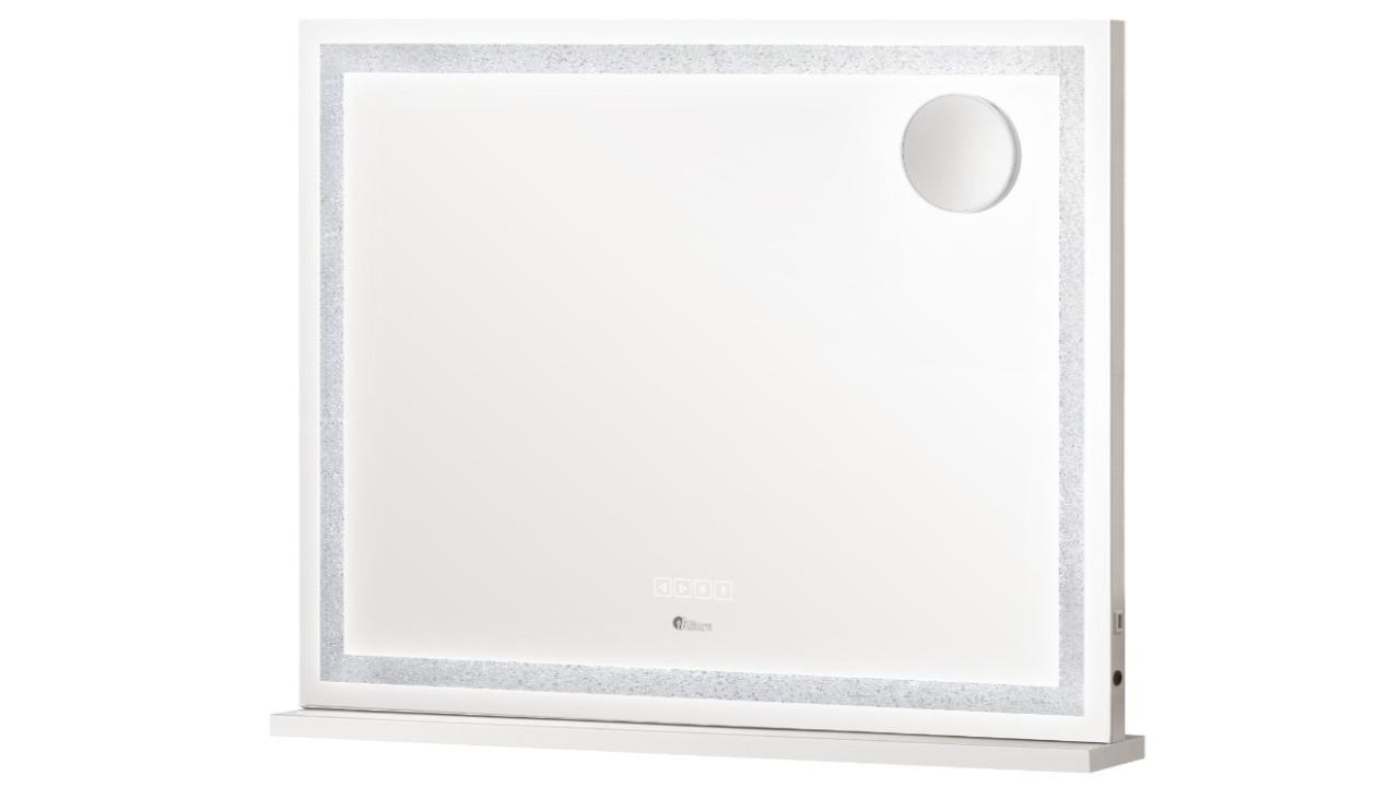 Oikiture Crystal LED Makeup Mirror Bluetooth Hollywood Vanity Mirror Standing Wall Mounted