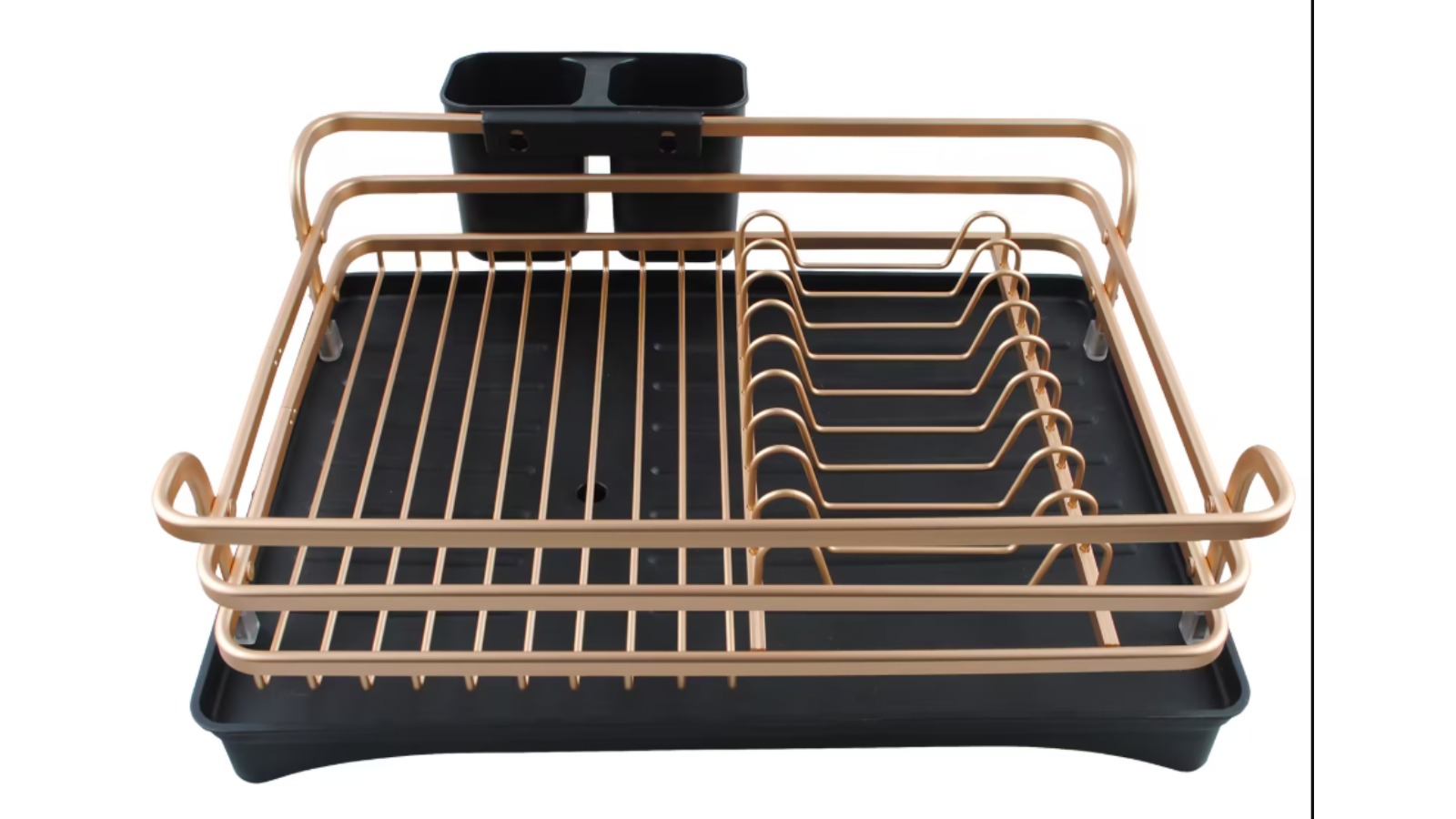 Kitchen Sink Dish Drying Rack Drainer with Utensil Holder for Kitchen Counter Storage - Assorted Colour Rose Gold/Black and Gold/Black