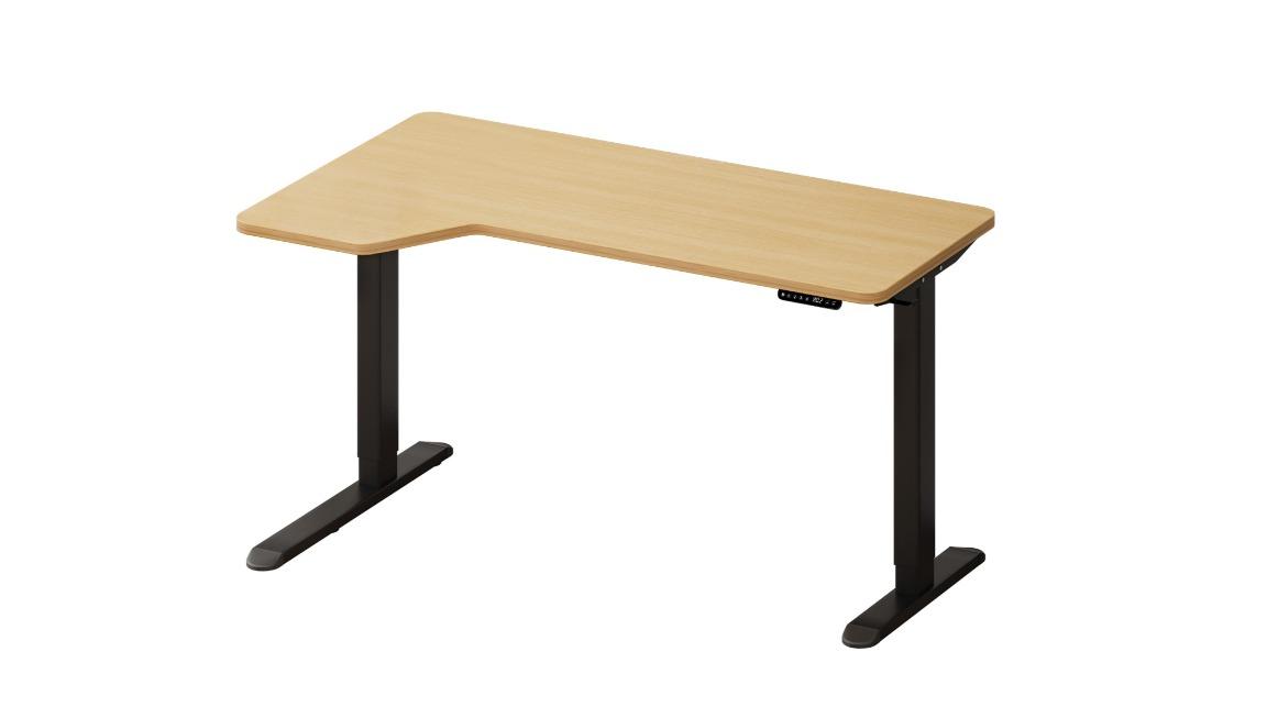 Oikiture 145cm Black Frame Single Motor L-Shape Electric Standing Desk - Oak