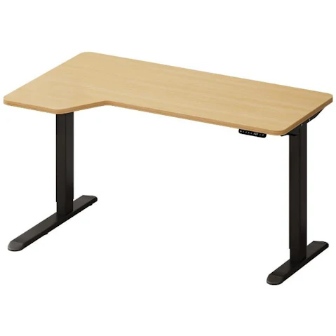 Oikiture 145cm Black Frame Single Motor L-Shape Electric Standing Desk - Oak
