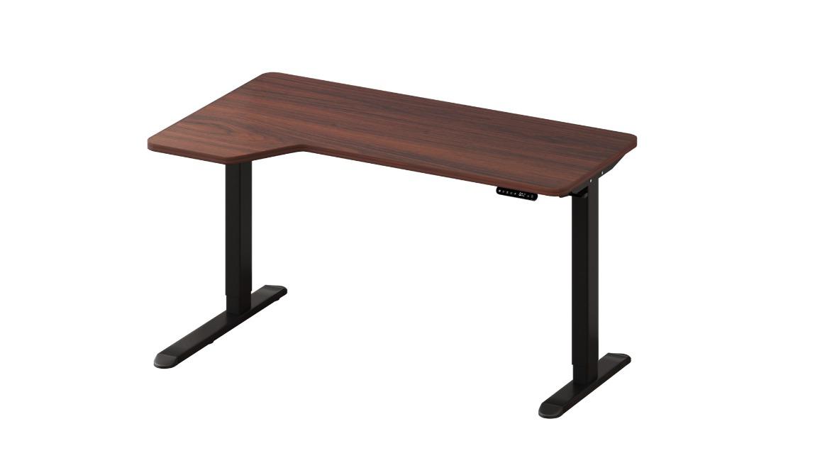 Oikiture 145cm Black Frame Single Motor L-Shape Electric Standing Desk - Walnut
