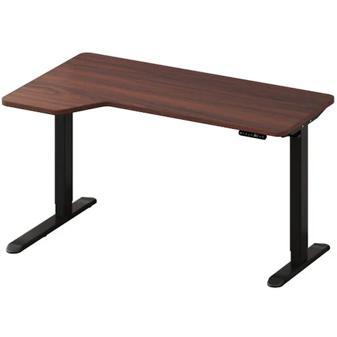 Oikiture 145cm Black Frame Single Motor L-Shape Electric Standing Desk - Walnut