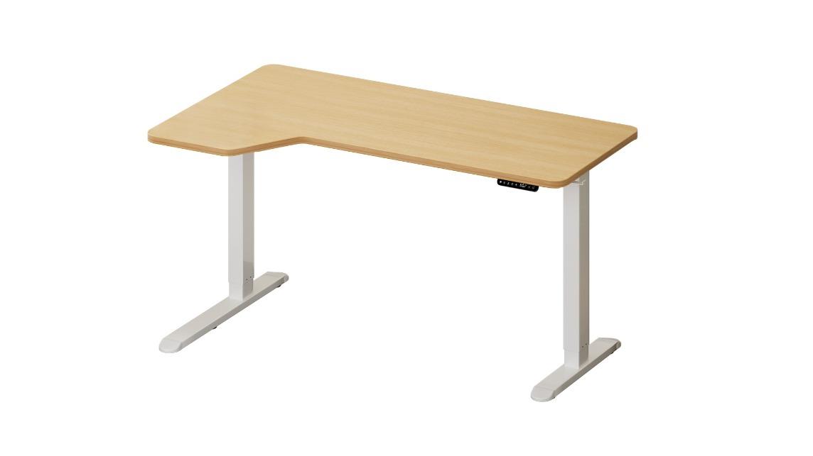 Oikiture 145cm White Frame Single Motor L-shape Electric Standing Desk - White
