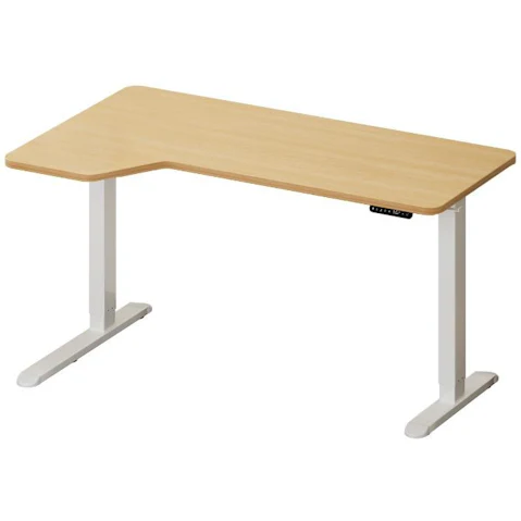 Oikiture 145cm White Frame Single Motor L-shape Electric Standing Desk - White