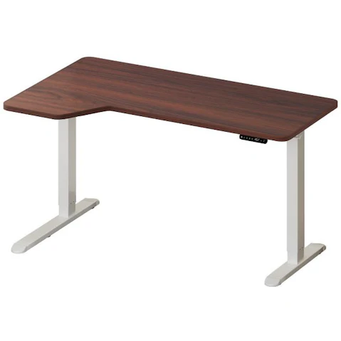 Oikiture 145cm White Frame Single Motor L-shape Electric Standing Desk - Walnut