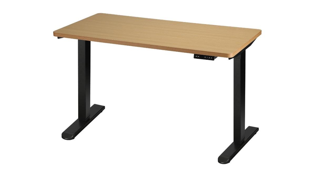 Oikiture Black Frame 160cm Electric Single Motor Height Adjustable Standing Desk -  Oak