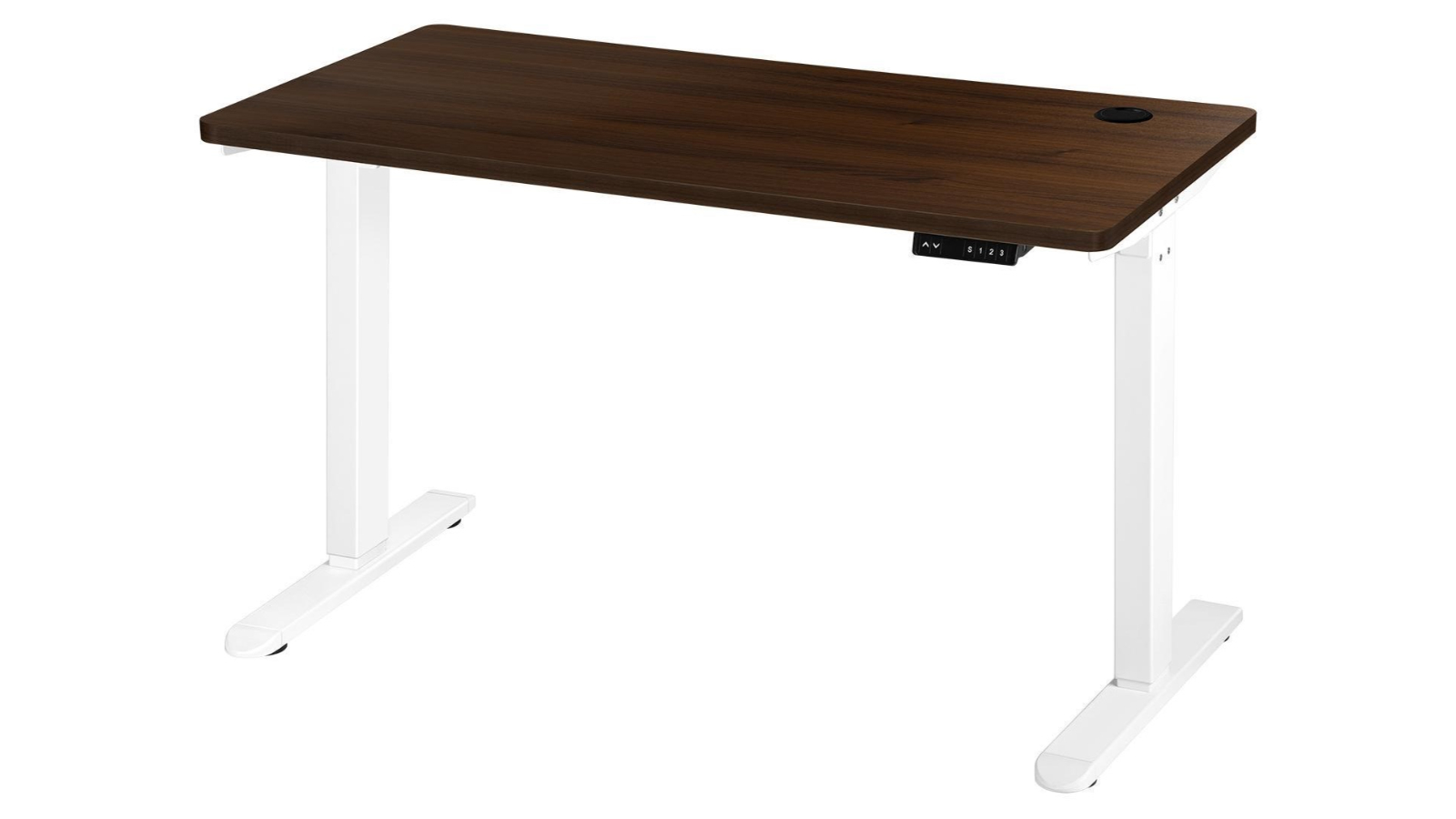 Oikiture Walnut Electric Standing Desk Single Motor Height Adjustable Sit - 140cm