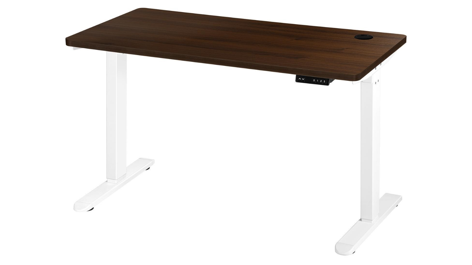 Oikiture Walnut Tabletop Electric Adjustable Sit Stand Desk - 150cm