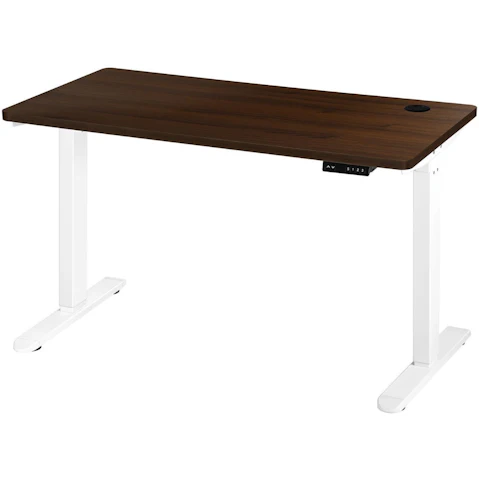 Oikiture Walnut Tabletop Electric Adjustable Sit Stand Desk - 150cm