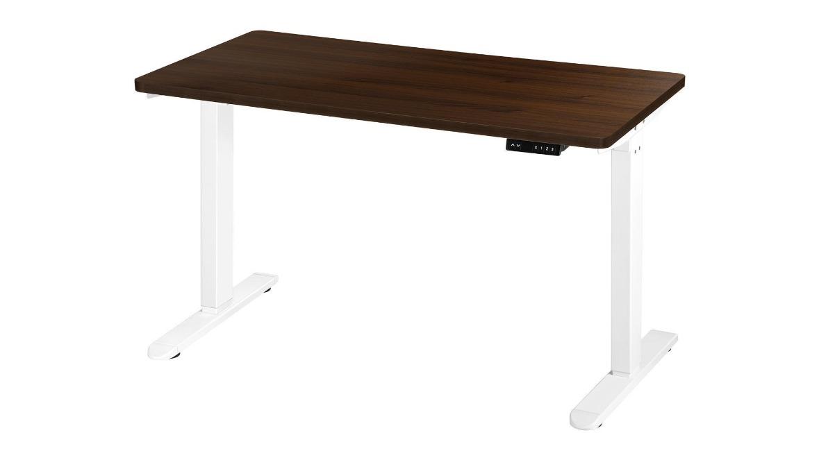 Oikiture White Frame 160cm Electric Single Motor Height Adjustable Standing Desk - Walnut