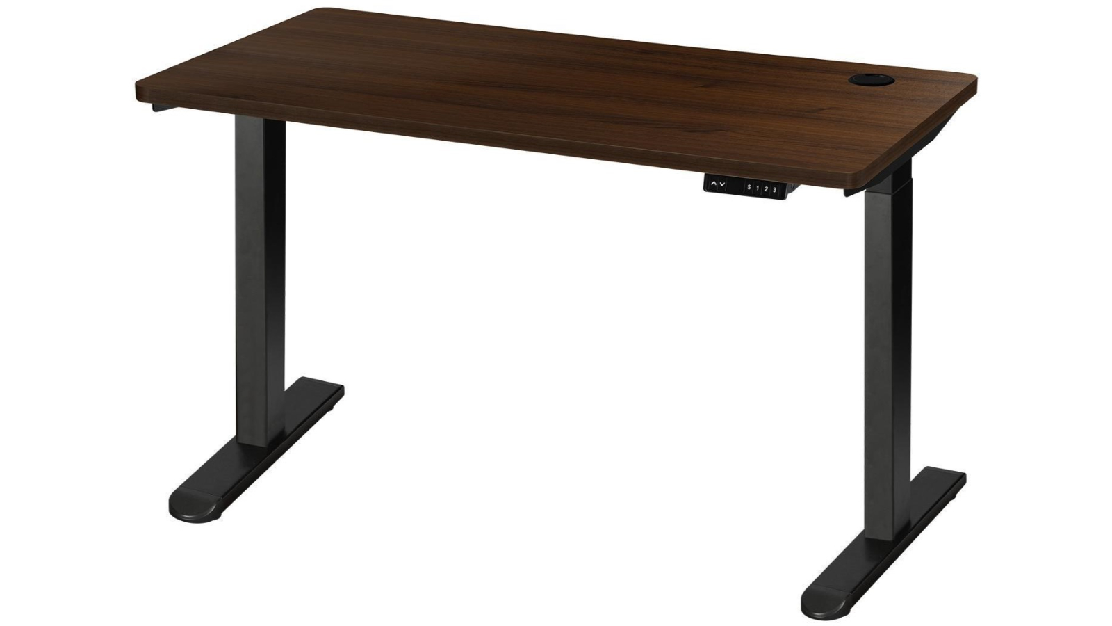 Oikiture Walnut Electric Standing Desk Dual Motor Height Adjustable Sit Stand Desk - 150cm
