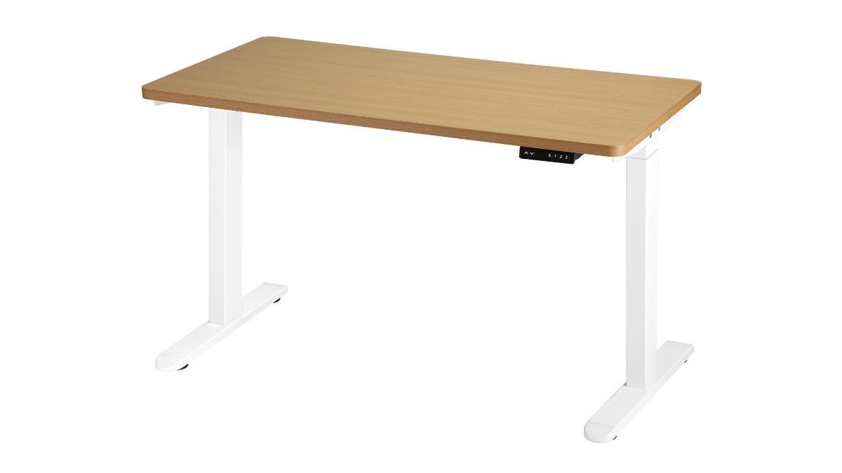 Oikiture White Frame 160cm Electric Dual Motor Height Adjustable Standing Desk - Oak