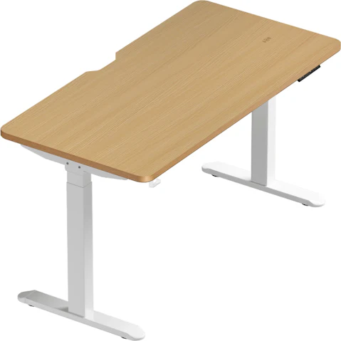 Oikiture 140cm Electric White Frame Standing Desk with Dual Wireless Charging Motor - Oak