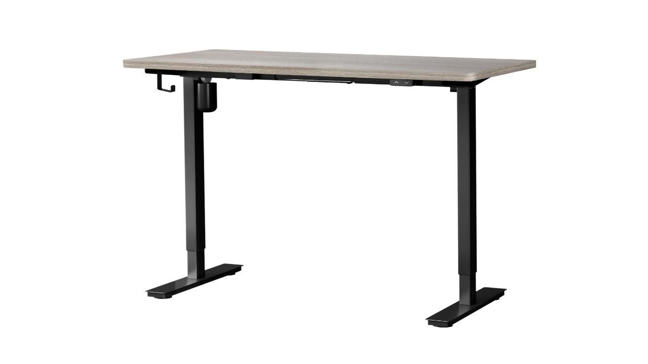 Oikiture 140cm Height Adjustable Black Frame Grey Oak Top Electric Standing Desk