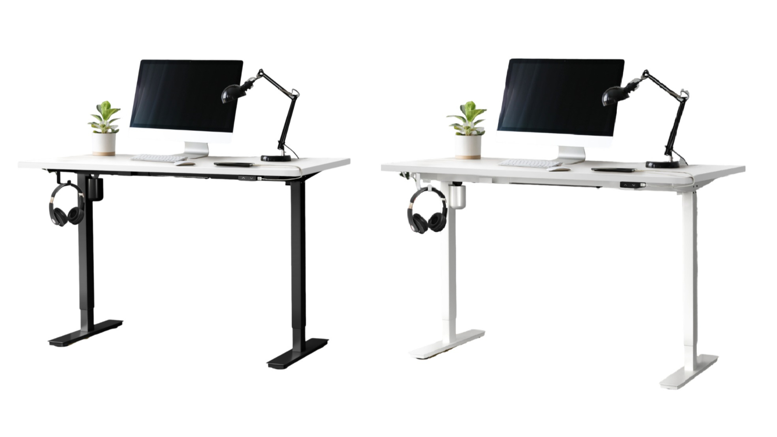 Oikiture Electric Standing Desk Single Adjustable Sit Stand White Table Top