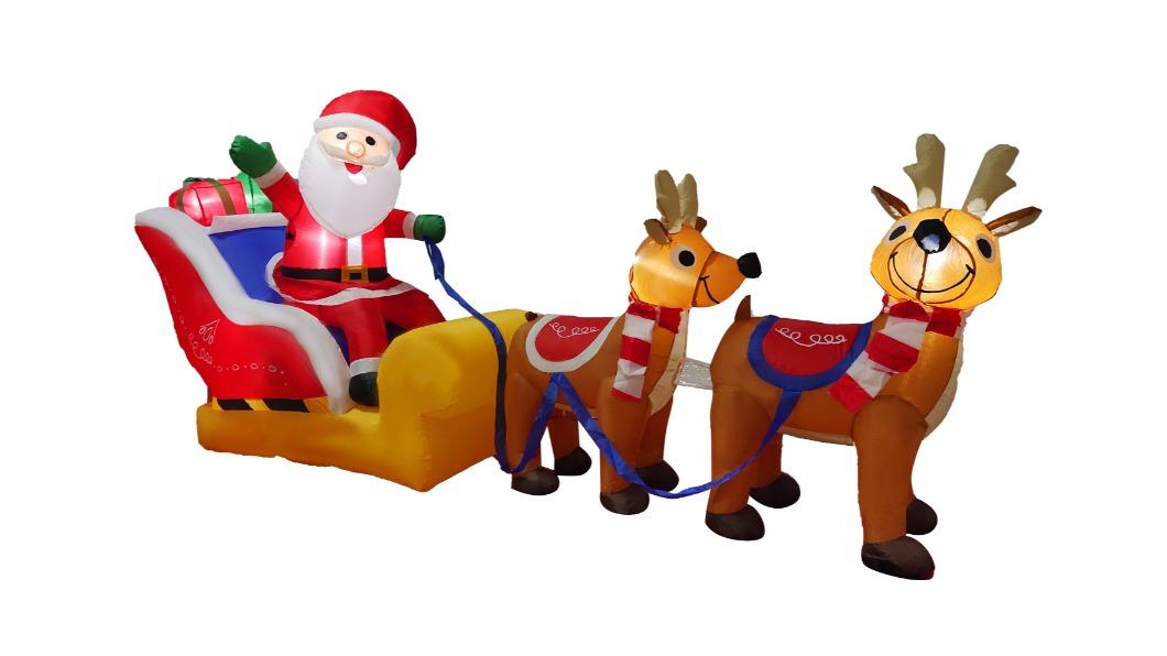 Hisen Inflatable Santa Sleigh for Christmas Decoration with LED Light - 270cm