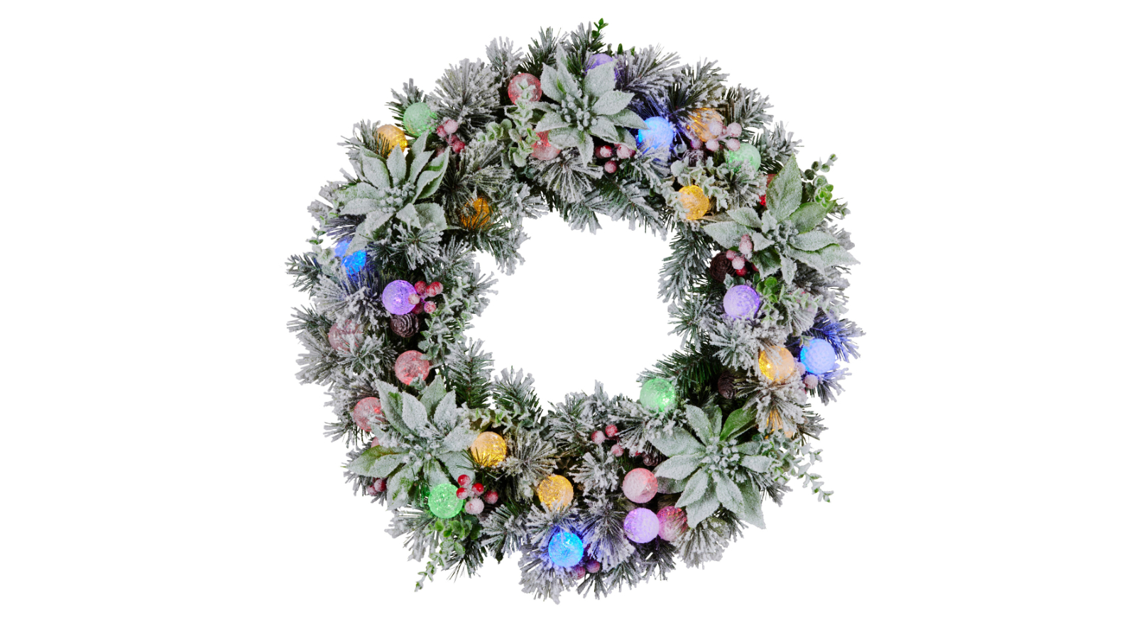 Klika 61cm Snowy Crown Pine Pre-Lit Christmas Wreath - Multi-Coloured