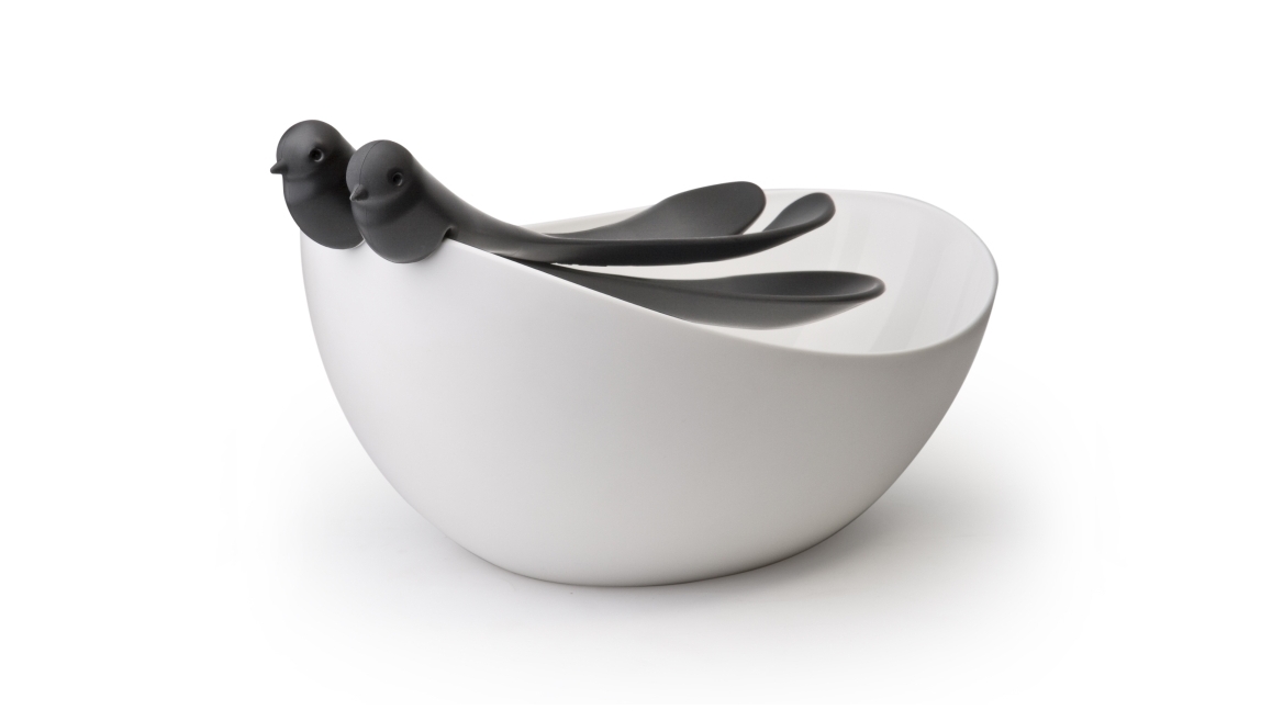 Qualy Sparrow Salad Bowl with Servers - Black