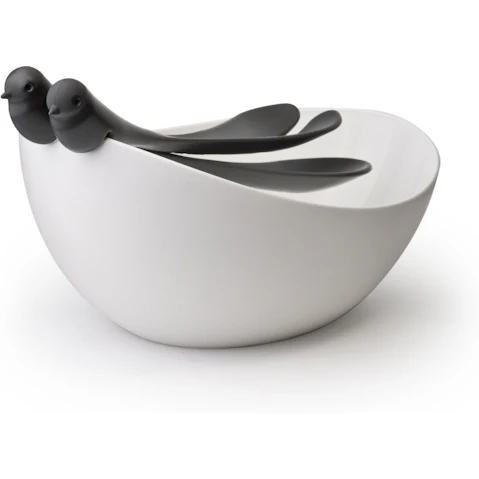 Qualy Sparrow Salad Bowl with Servers - Black
