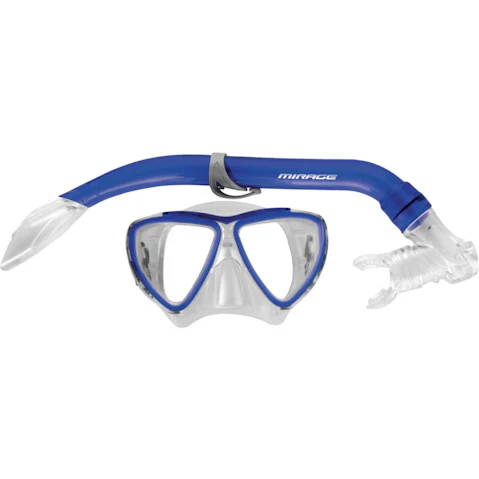 Mirage 2 Piece Kids Junior Turtle Silitex Mask and Glass Snorkel Set - Blue