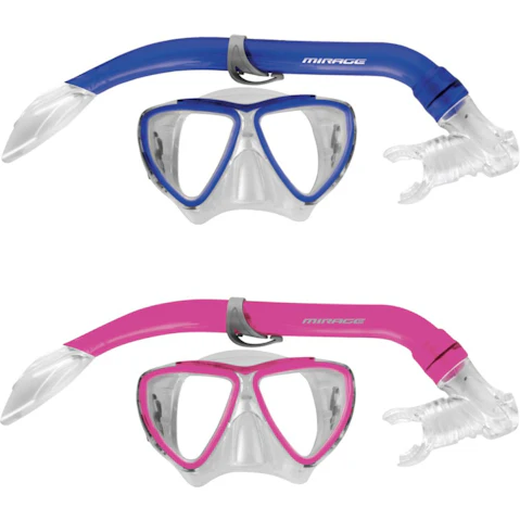 Mirage 2 Piece Kids Junior Turtle Silitex Mask and Glass Snorkel Set