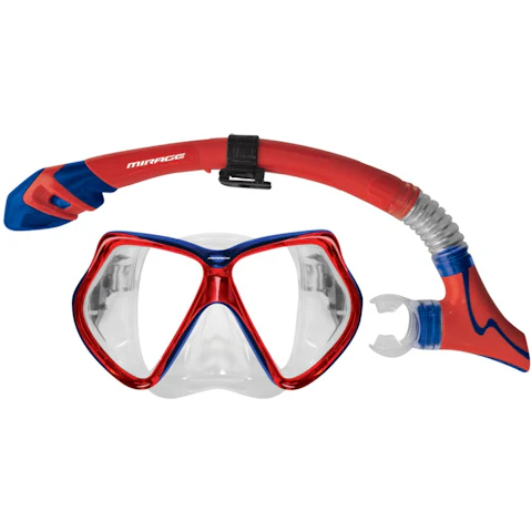 Mirage Adult Silicone Goggle Mask and Snorkel Set - Red