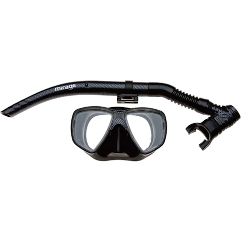 Mirage 2 Piece Carbon Adult Silicone Mask and Snorkel Set - Black