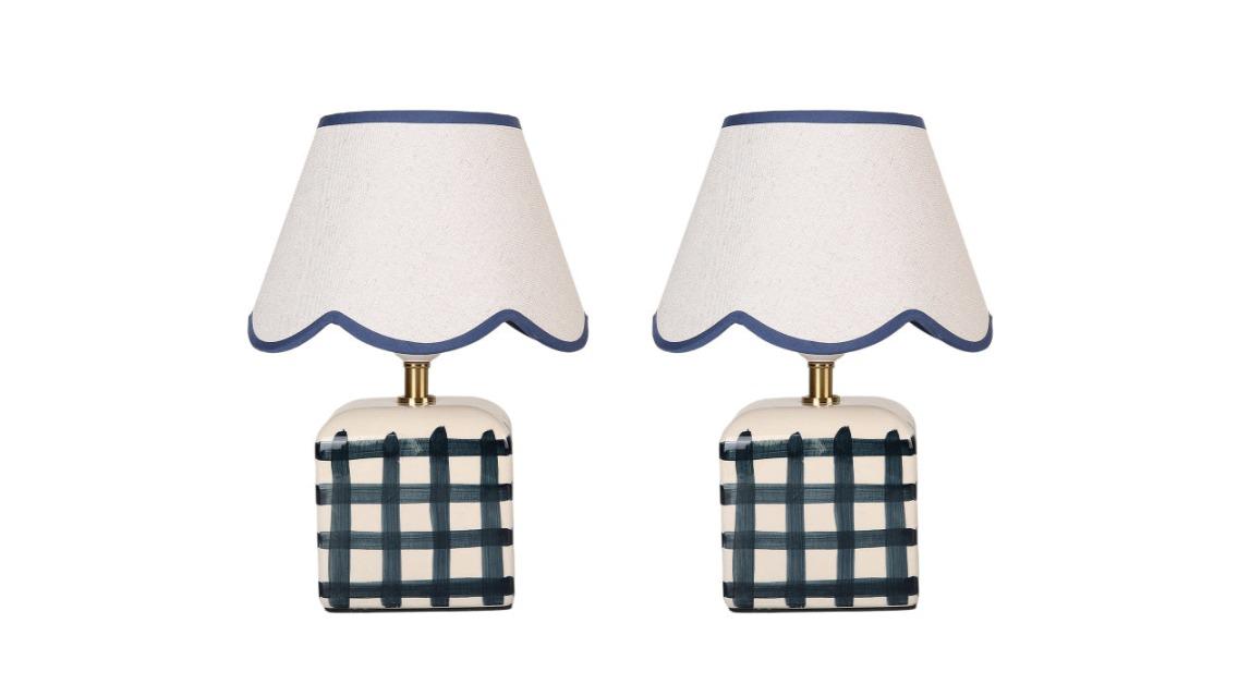 Luminea Set of 2 Ceramic Base Amos Fabric Shade Table Lamp - Blue