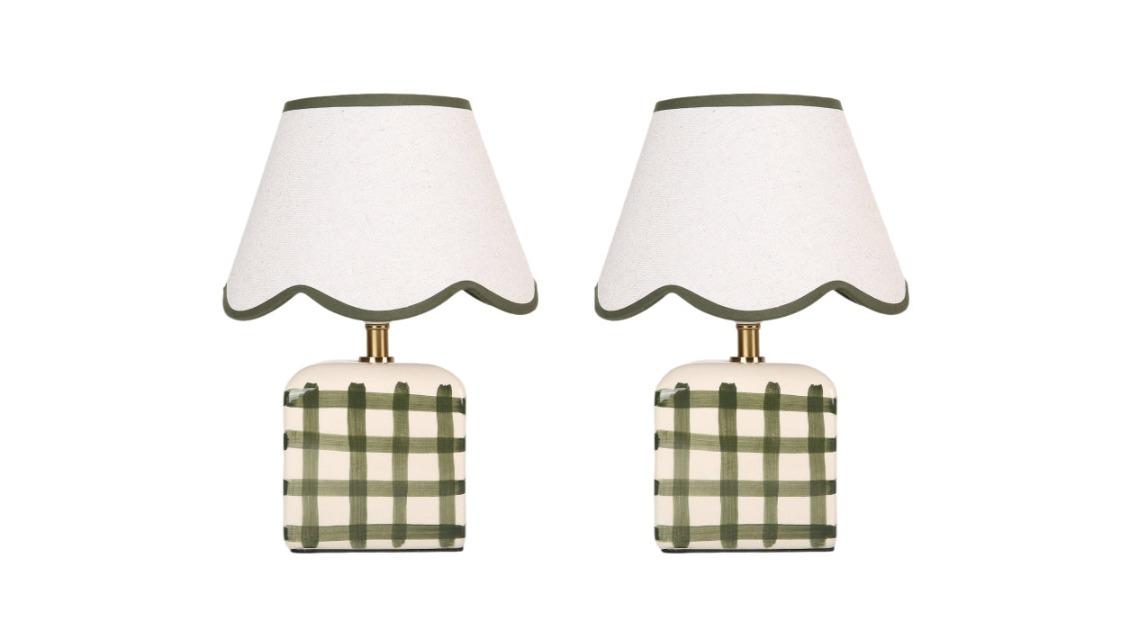 Luminea Set of 2 Ceramic Base Amos Fabric Shade Table Lamp - Green