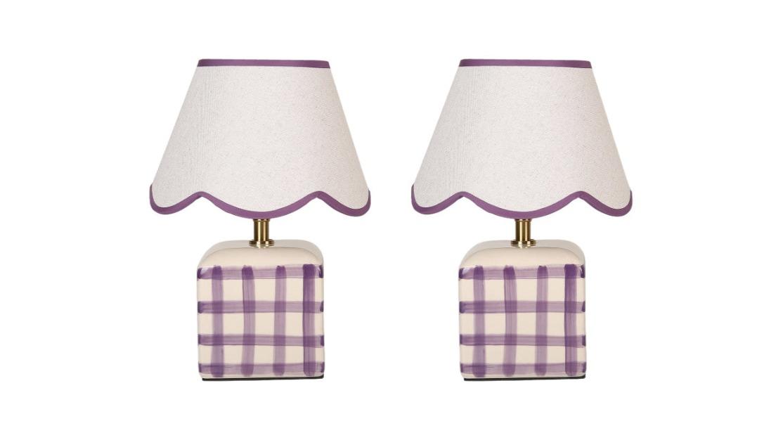 Luminea Set of 2 Ceramic Base Amos Fabric Shade Table Lamp - Purple