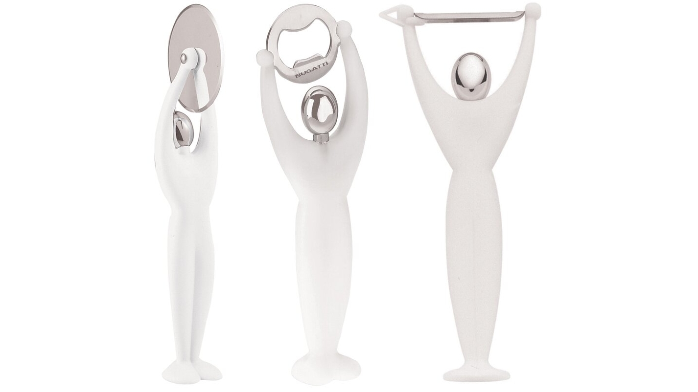 Bugatti 3 Pieces Gym Peeler, Pizza Cutter, and Bottle Opener Set - White