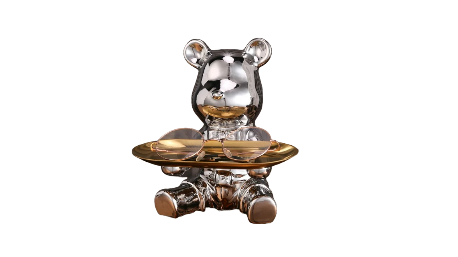 NNEOBA Sculpted Silver-B Ceramic Electroplated Bear Doll Ornament