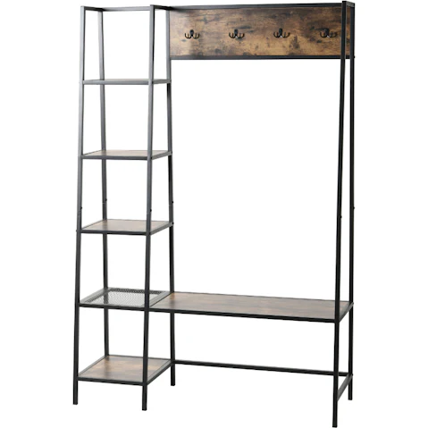 Sherwood Rustic Wooden Entrance Brown Hall Tree - 115.4 x 40 x 171.5cm