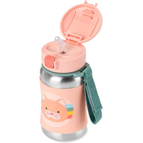Zoo Stainless Steel Straw Bottle - Cat