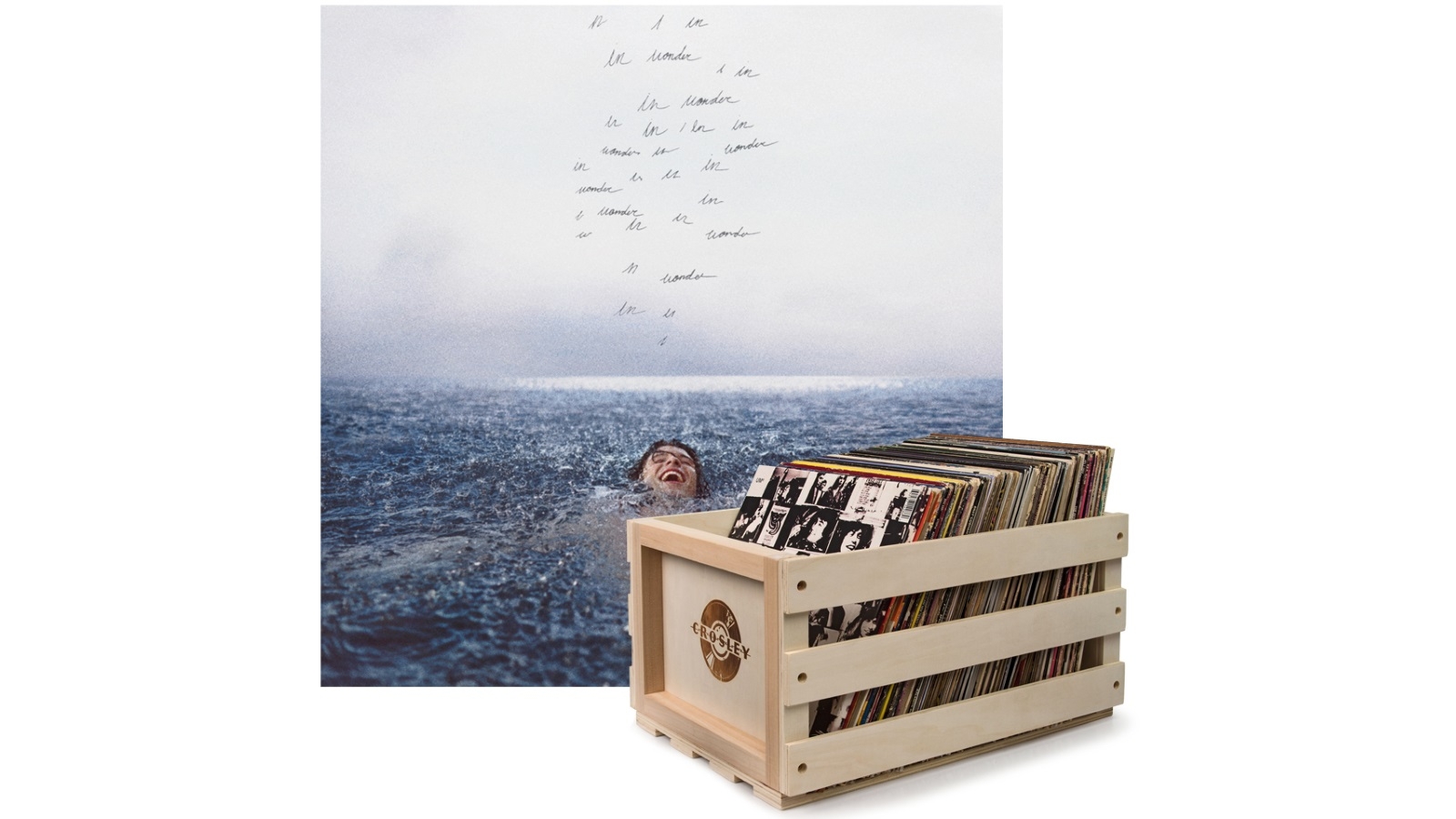 Crosley Record Storage Crate and Shawn Mendes Wonder - Vinyl Album Bundle