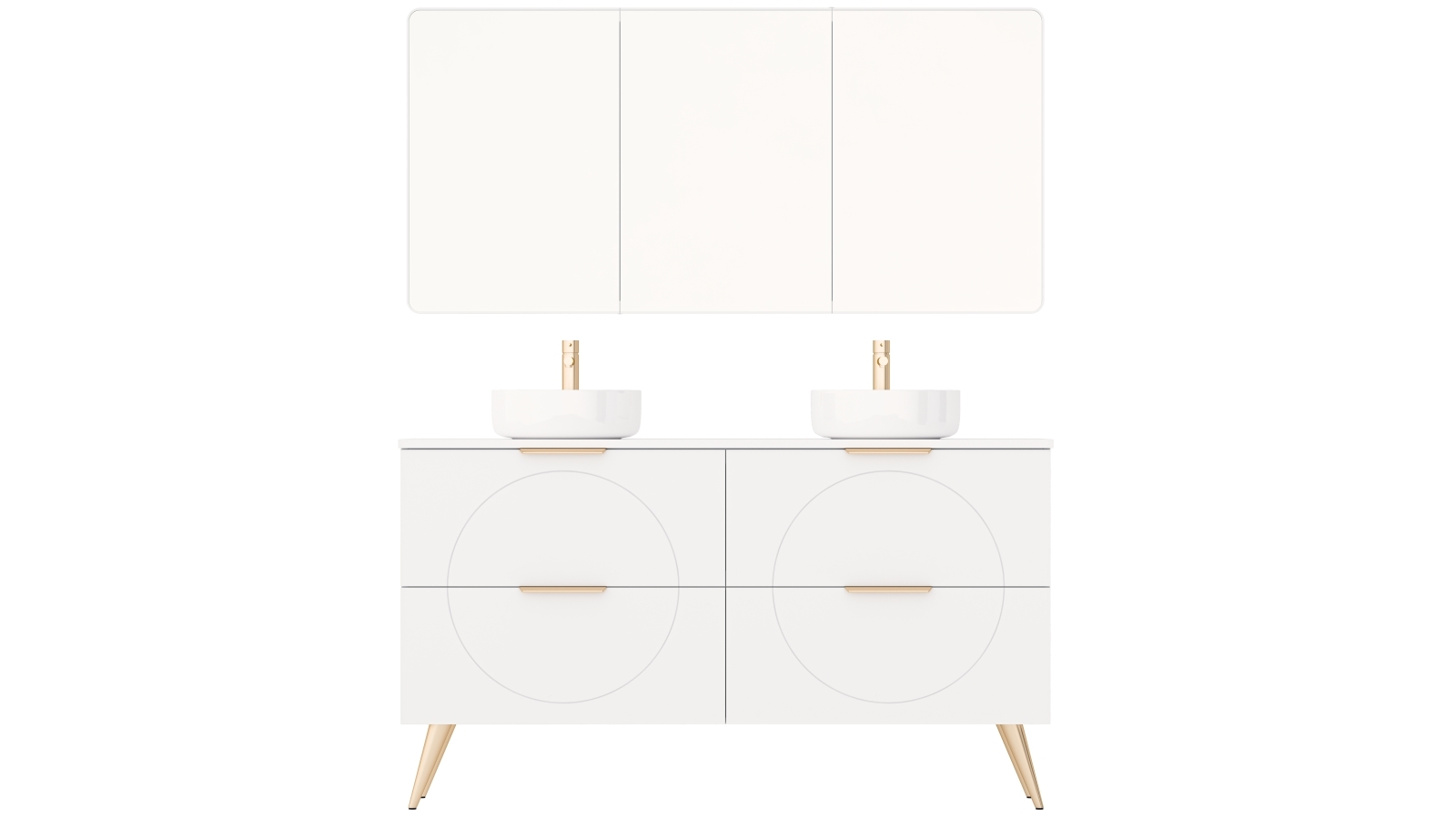 Timberline Sutherland House 1500mm Floor Standing Vanity on Legs with Silksurface Top and Double Above Counter Ceramic Basins