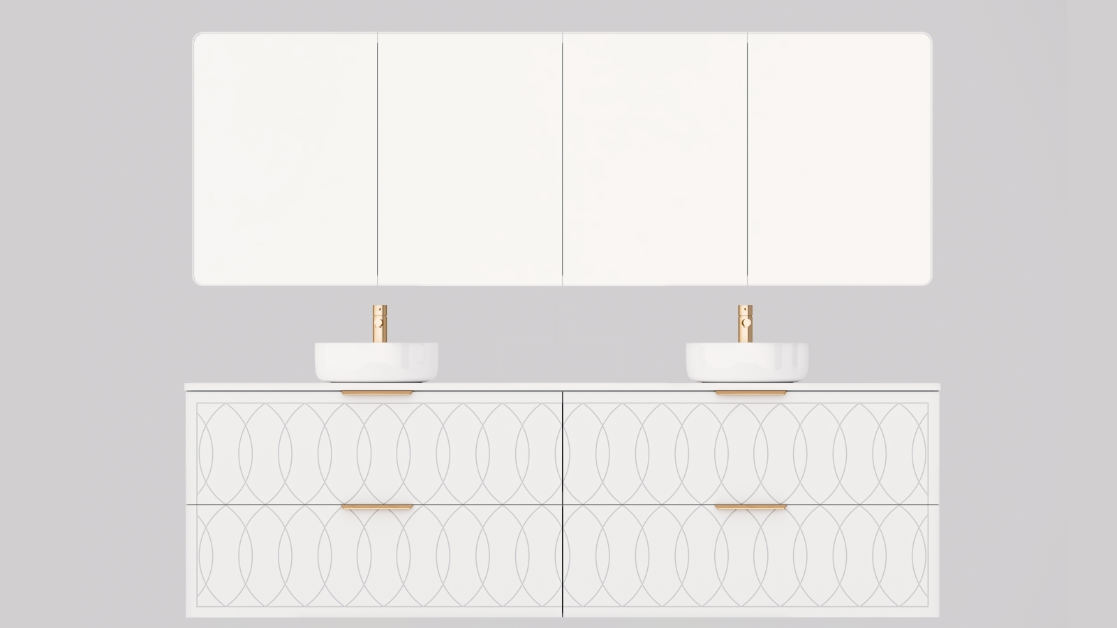 Timberline Sutherland House 2100mm Wall-Hung Vanity with Silksurface Top and Double Above Counter Ceramic Basins