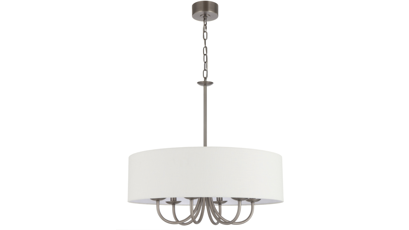 Pretty & Practical Noraton Dark Nickel 6-Light Pendant with Ivory Linen Drum Shade