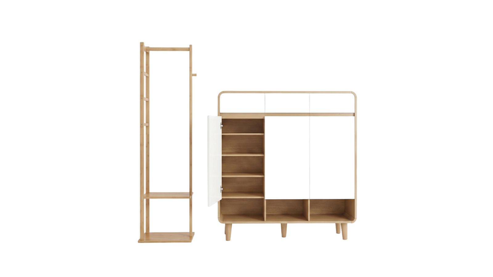 Artiss Wooden and Bamboo Storage Cabinet Rack Set - White Pine